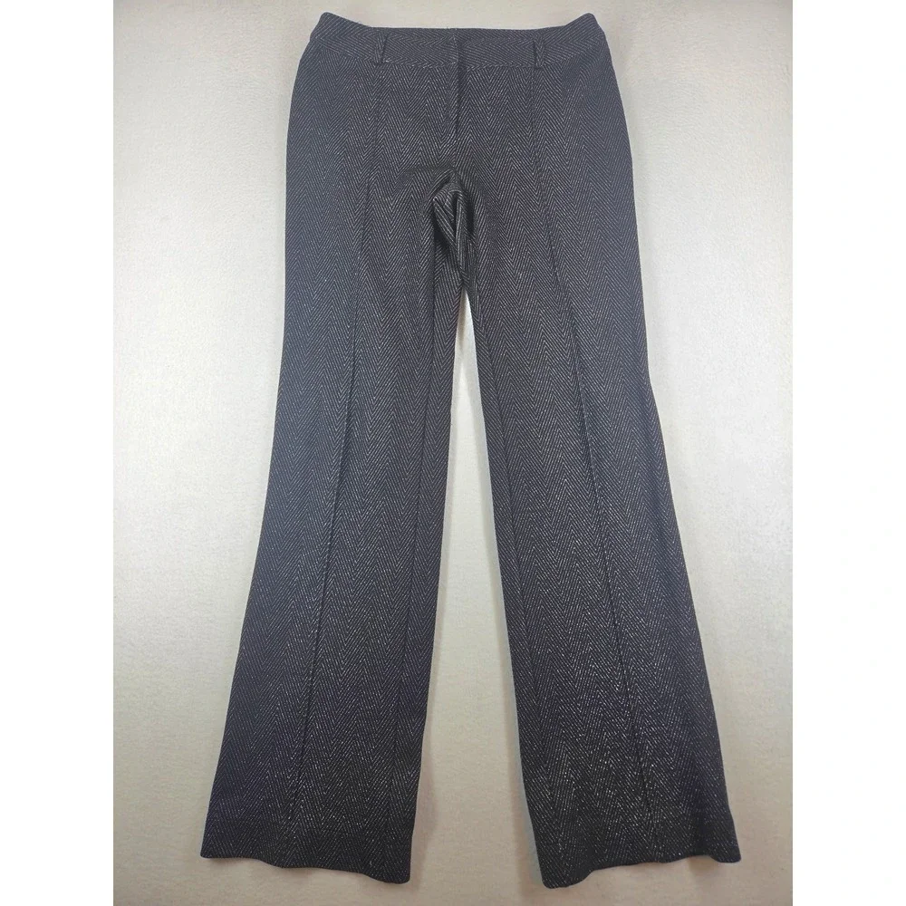 Express Womens Metallic Silver Herringbone Dress Pants Wide Leg Size 3/4 Black